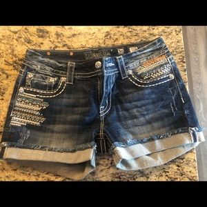 “Miss Me” rhinestone Signature Stretch Shorts size 30 in women’s, with 3” inseam